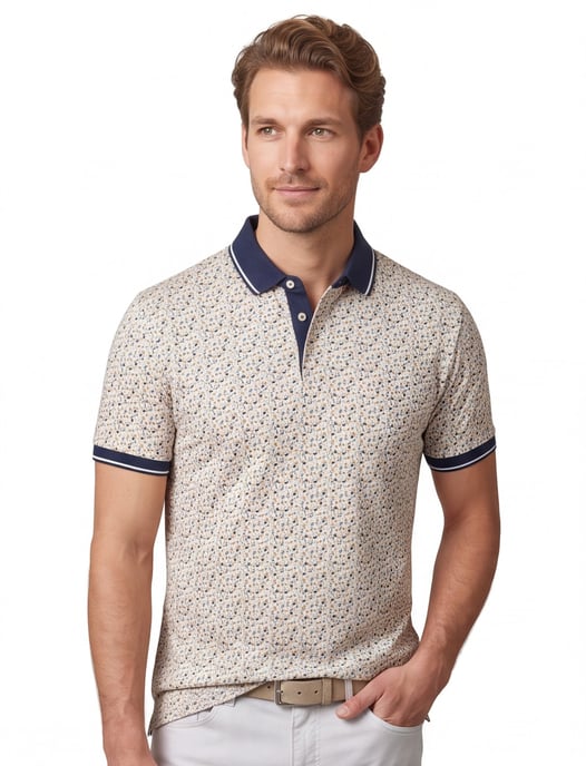 Baileys polo beige geprint katoen en elastaan - Image 1