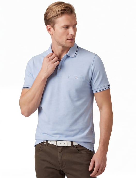 Poloshirt lichtblauw Baileys normale fit pique met borstzak - Image 1