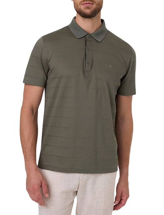 Pierre Cardin poloshirt olijfgroen gestreept katoen normale fit - Image 1