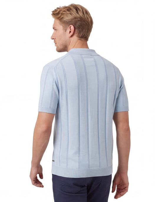V hals poloshirt Gentiluomo lichtblauw gestreept - Image 2