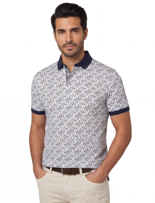 Baileys polo blauw geprint korte mouw - Image 1