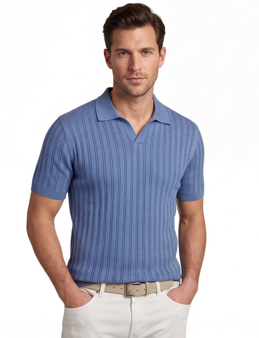 Polo Baileys v-hals blauw korte mouw gestreept - Image 1