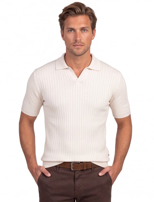 Gentiluomo polo beige v-hals katoen met boord - Image 1