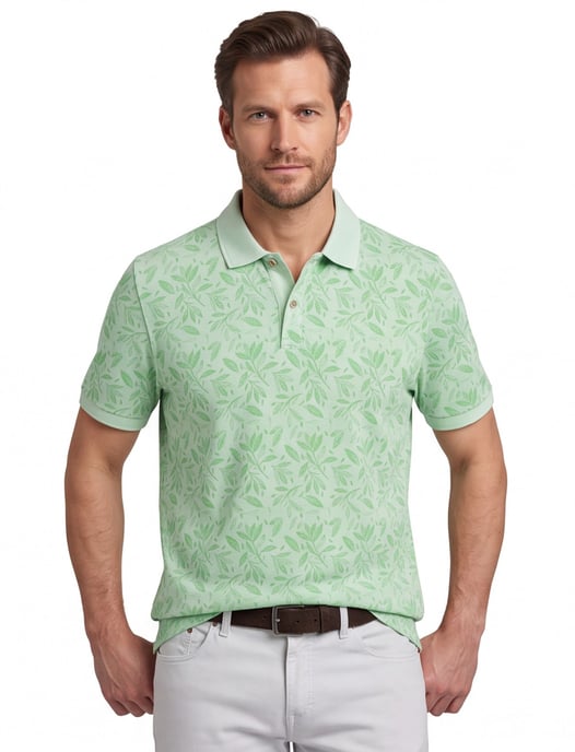 Katoenen Fynch-Hatton polo korte mouw lichtgroen geprint - Image 1