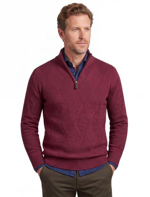 Baileys trui rood textuur half zip gebreid - Image 1