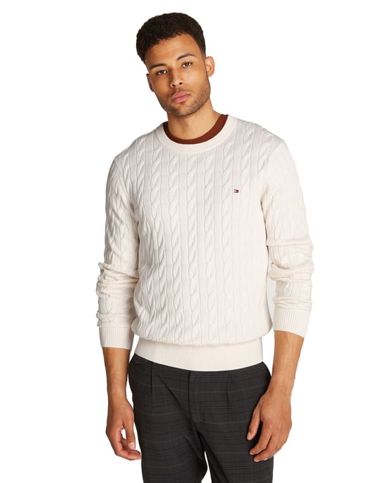 Tommy Hilfiger classic cotton cable crew neck wit gebreid - Image 1