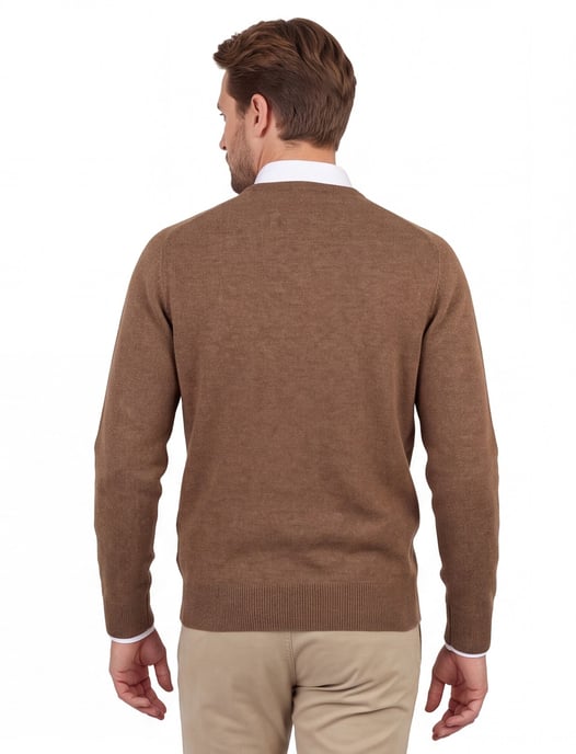 William Lockie pullover cognac lamswol v-hals - Image 2