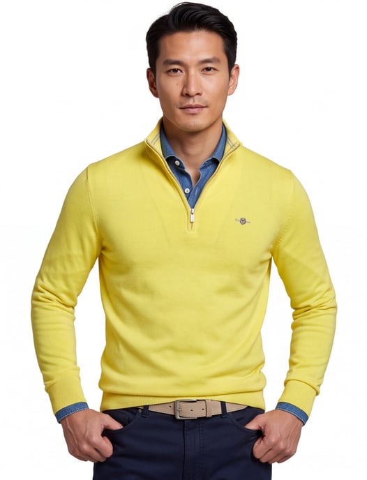 katoenen Gant half zip trui effen geel - Image 1