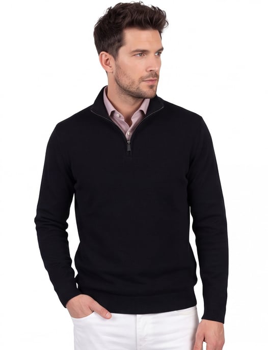 Half zip trui Gentiluomo zwart textuur - Image 1