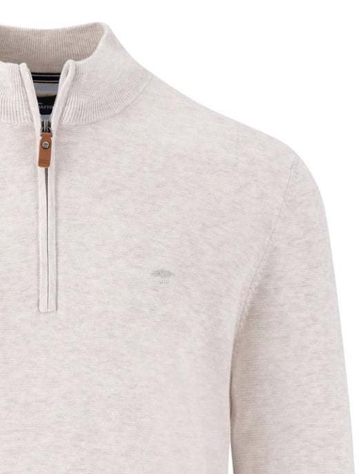 katoenen Fynch-Hatton trui halfzip creme effen katoen - Image 3