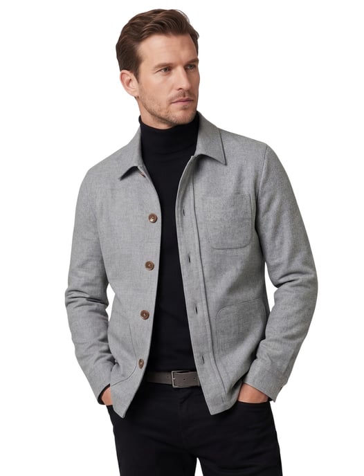 Carl Gross overshirt grijs effen normale fit wol stretch - Image 1