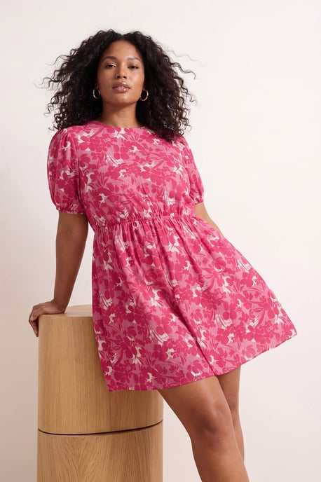 Trendyol Curve Dam Flerfärgad Blommig Kort / Mini Kort Casual A-linje Plus size Klänning - Image 1