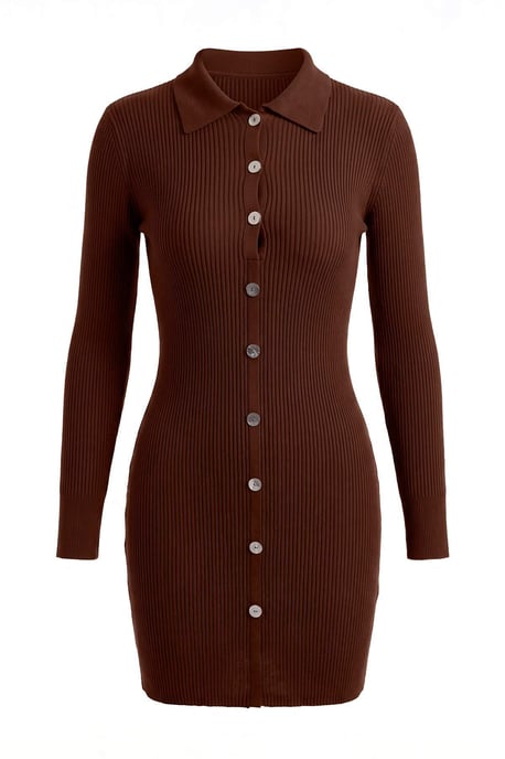 TRENDYOLMİLLA Dames Bruin Effen Kort / Mini Lang Casual Recht Jurken - Image 5