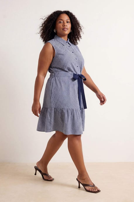 Trendyol Curve Dam Flerfärgad Rutig Kort / Mini Ärmlös A-linje Plus size Klänning - Image 2
