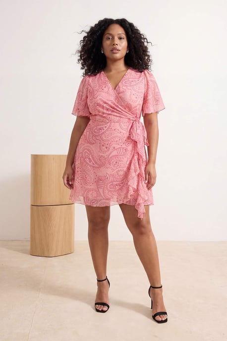Trendyol Curve Dam Flerfärgad Paisley Kort / Mini Kort Casual Dubbelknäppt Plus size Klänning - Image 6