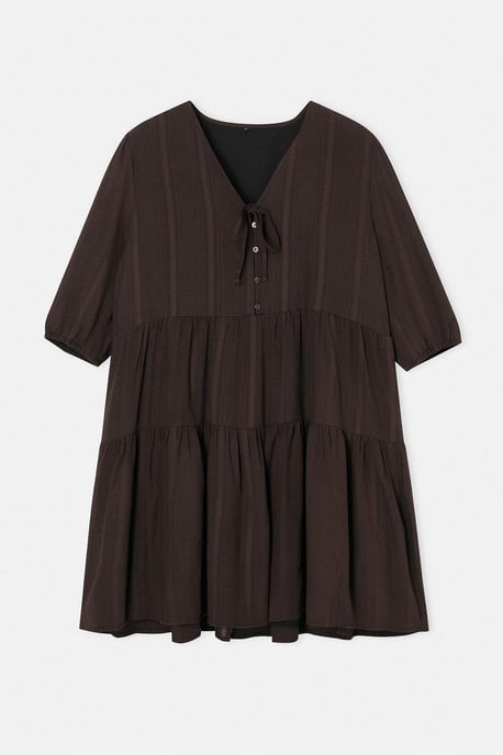 Trendyol Curve Dam Brun Enfärgad Kort / Mini Lång A-linje Plus size Klänning - Image 3