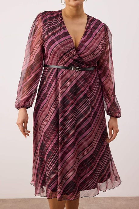 Trendyol Curve Dam Flerfärgad Blommig Kort / Mini Lång Kväll / Vardag Dubbelknäppt Plus size Klänning - Image 2