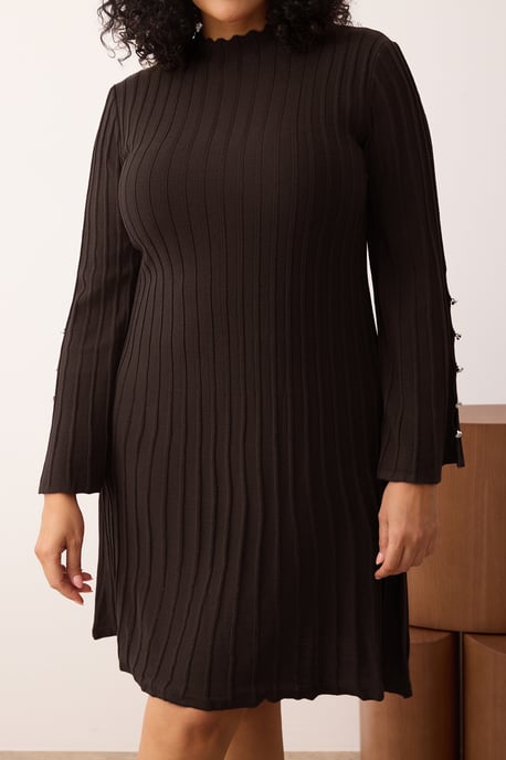 Trendyol Curve Dam Brun Enfärgad Kort / Mini Lång Casual A-linje Plus size Klänning - Image 2