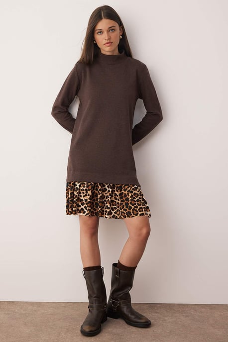 TRENDYOLMİLLA Women's Brown Polka dot Short / Mini Long Casual Shift Dresses - Image 4