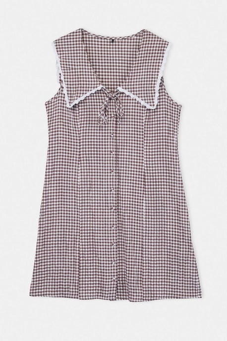Trendyol Curve Dam Brun Rutig Kort / Mini Ärmlös A-linje Plus size Klänning - Image 3