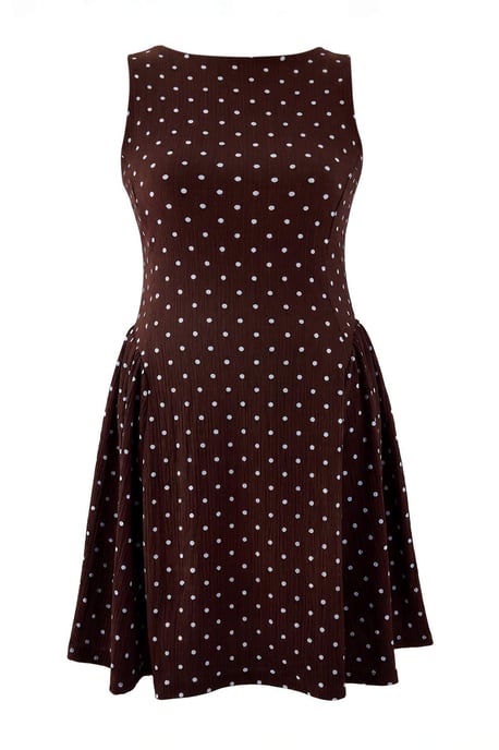 Trendyol Curve Dam Brun Prickig Kort / Mini Ärmlös Casual A-linje Plus size Klänning - Image 3