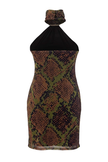 Trendyol Curve Dam Flerfärgad Djurmönster Kort / Mini Ärmlös Bodycon Plus size Klänning - Image 5