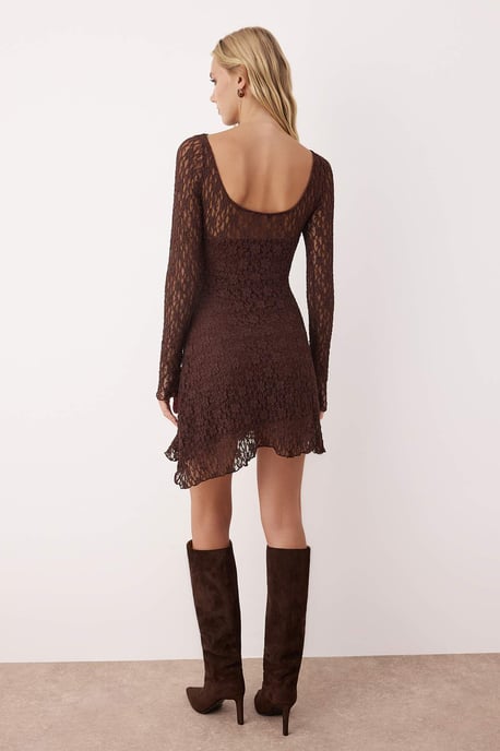 TRENDYOLMİLLA Dames Bruin Effen Kort / Mini Lang Casual A-lijn Jurken - Image 3