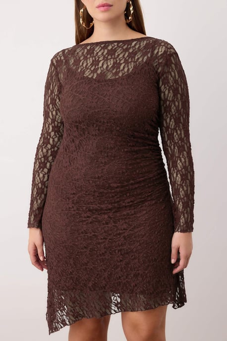 Trendyol Curve Dam Brun Enfärgad Kort / Mini Lång Casual A-linje Plus size Klänning - Image 2