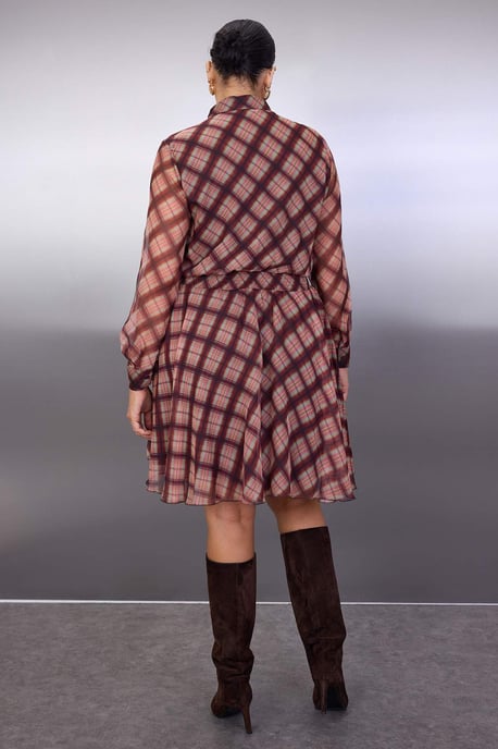 Trendyol Curve Dam Flerfärgad Rutig Kort / Mini Lång Casual Skjortklänning Plus size Klänning - Image 3