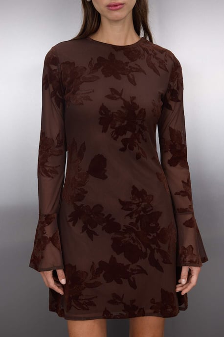 TRENDYOLMİLLA Women's Brown Floral Short / Mini Long Evening / Daily Skater Dresses - Image 2