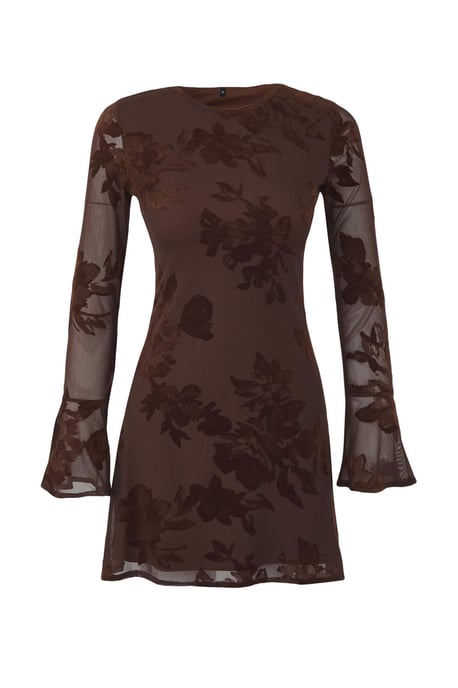 TRENDYOLMİLLA Women's Brown Floral Short / Mini Long Evening / Daily Skater Dresses - Image 4
