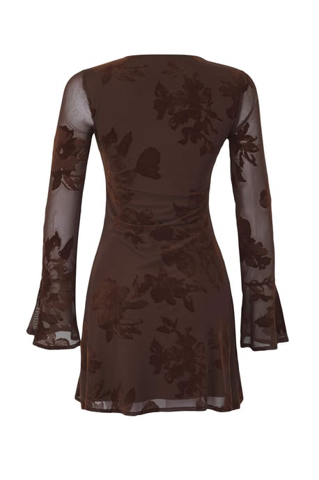 TRENDYOLMİLLA Women's Brown Floral Short / Mini Long Evening / Daily Skater Dresses - Image 5