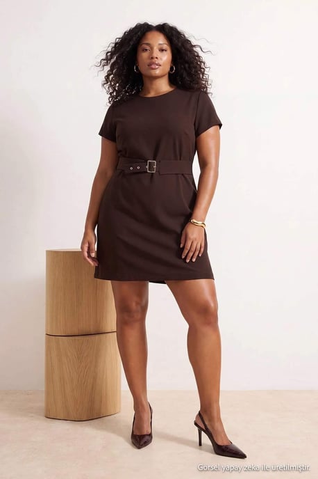 Trendyol Curve Dam Brun Randig Kort / Mini Kort Bodycon Plus size Klänning - Image 1