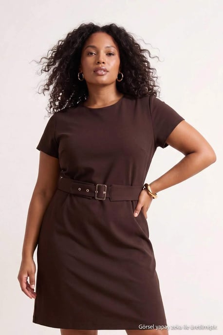 Trendyol Curve Dam Brun Randig Kort / Mini Kort Bodycon Plus size Klänning - Image 6