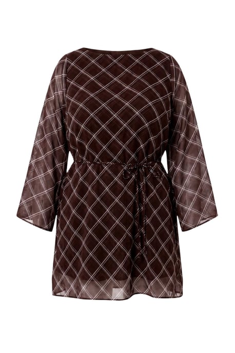 Trendyol Curve Dam Brun Rutig Kort / Mini Lång A-linje Plus size Klänning - Image 4