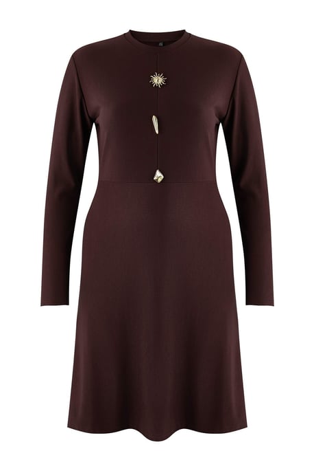 Trendyol Curve Dam Brun Enfärgad Kort / Mini Lång Casual A-linje Plus size Klänning - Image 4