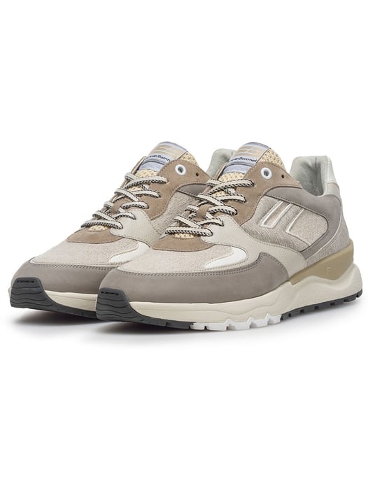 Sportieve Van Bommel sneaker beige leer met unieke print - Image 2