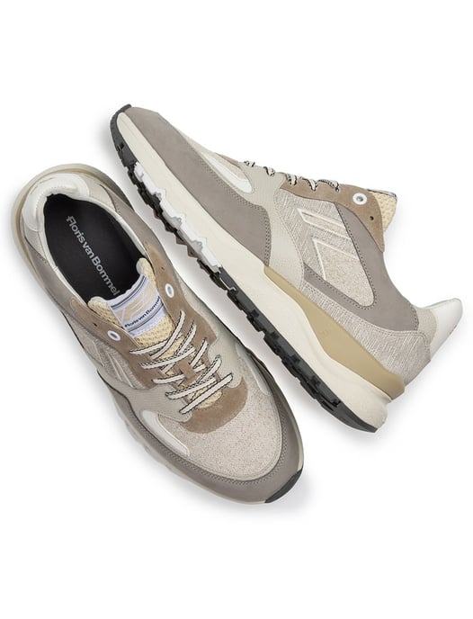 Sportieve Van Bommel sneaker beige leer met unieke print - Image 3