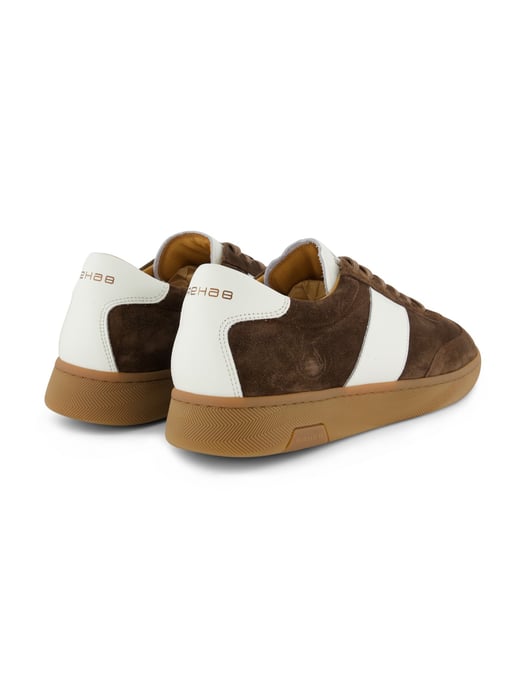 Suede sneaker Rehab donkerbruin leer wit accent - Image 3