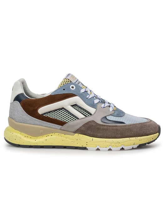 Suède sneaker Van Bommel blauw met beige en wit print - Image 1