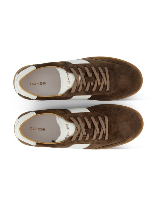 Suede sneaker Rehab donkerbruin leer wit accent - Image 4