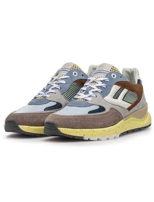 Suède sneaker Van Bommel blauw met beige en wit print - Image 2