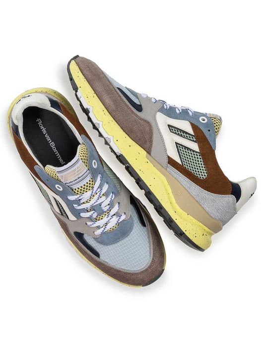 Suède sneaker Van Bommel blauw met beige en wit print - Image 3