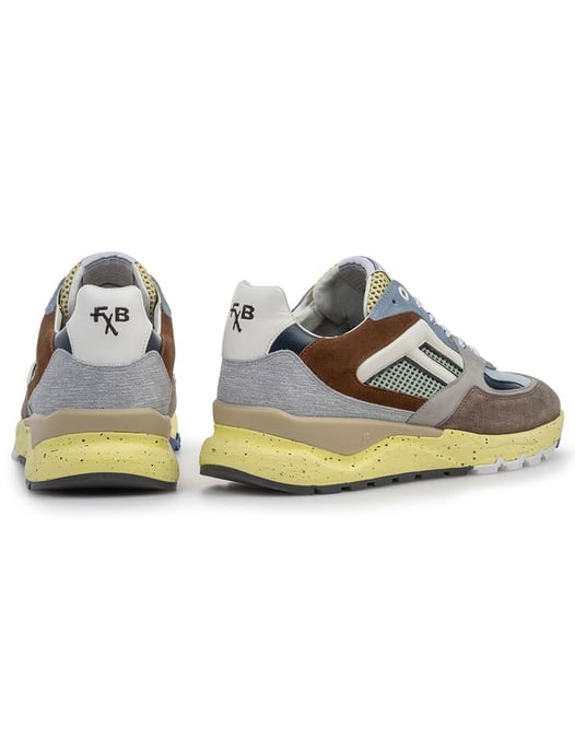 Suède sneaker Van Bommel blauw met beige en wit print - Image 4