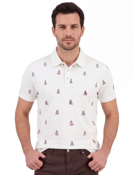 polo wit met geprinte zeilbootjes A Fish Named Fred 3-knoops - Image 2
