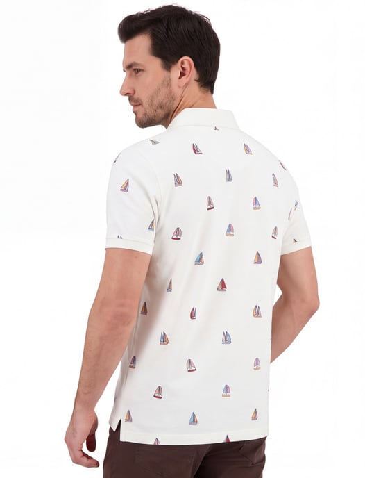 polo wit met geprinte zeilbootjes A Fish Named Fred 3-knoops - Image 3