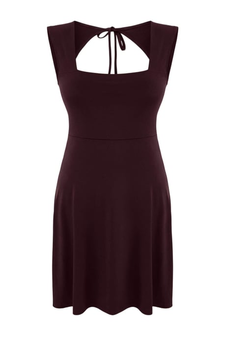 Trendyol Curve Dam Brun Enfärgad Kort / Mini Ärmlös Skater Plus size Klänning - Image 3