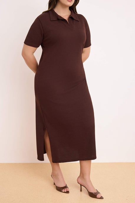 Trendyol Curve Dam Brun Enfärgad Kort / Mini Kort Casual Rak Plus size Klänning - Image 2