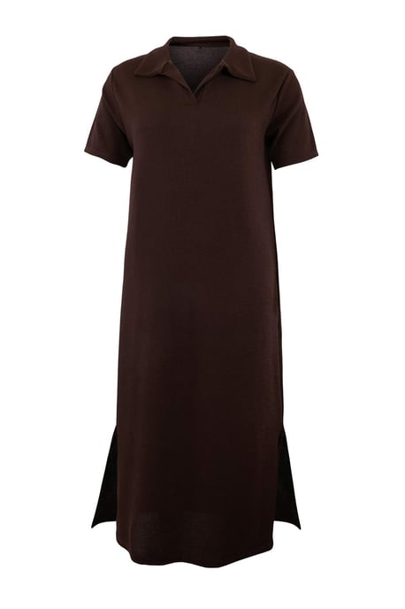 Trendyol Curve Dam Brun Enfärgad Kort / Mini Kort Casual Rak Plus size Klänning - Image 4