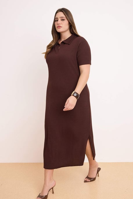 Trendyol Curve Dam Brun Enfärgad Kort / Mini Kort Casual Rak Plus size Klänning - Image 6